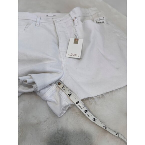 New Good American Size 10/30 Good '90s Ripped Raw Hem Denim Shorts White - Picture 8 of 14